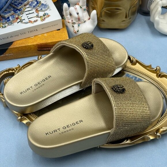 🆕 KURT GEIGER LONDON 🧿 NWOB Meena Eagle Gold Crystal Studded Slide, Sz US 8 - Picture 9 of 13